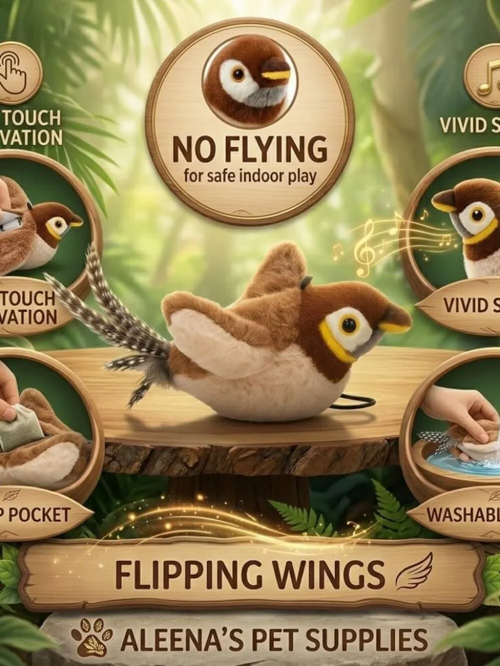 Chirping Toys Touch Activated Flapping Wings Sparrow Interactive Smart Cat Toys